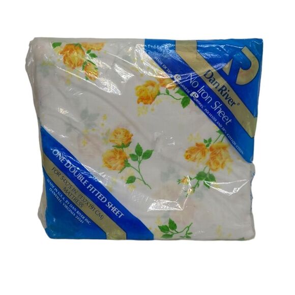 NEW Vintage‎ 70s yellow floral cottagecore no iron double fitted sheet - Picture 3 of 7